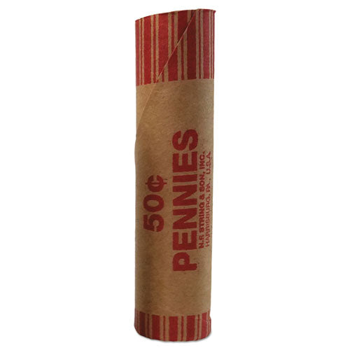 Preformed Tubular Coin Wrappers, Pennies, $.50, 1000 Wrappers-carton