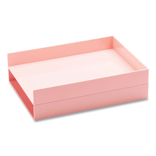 Stackable Letter Trays, 1 Section, Letter Size Files, 9.75 X 12.5 X 1.75, Blush, 2-pack