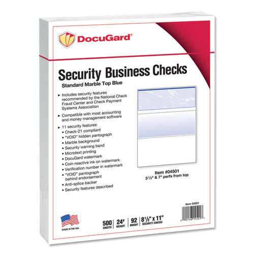 Security Business Checks, 11 Features, 8.5 X 11, Blue Marble Top, 500-ream