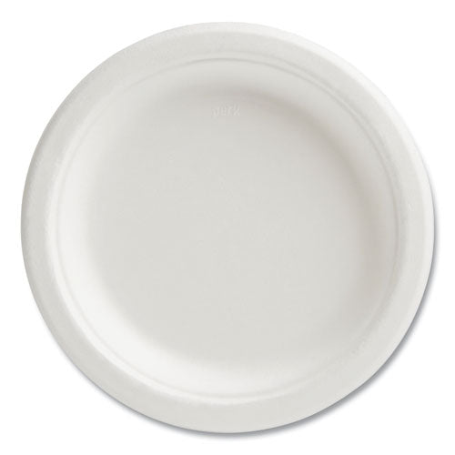 Compostable Paper Plates, Bagasse, 6" Dia, White, 250-pack