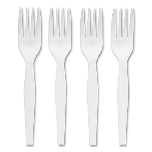 Eco-id Mediumweight Compostable Cutlery, Fork, White, 300-pack