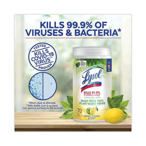 Disinfecting Wipes Ii Fresh Citrus, 7 X 7.25, 70 Wipes-canister, 6 Canisters-carton