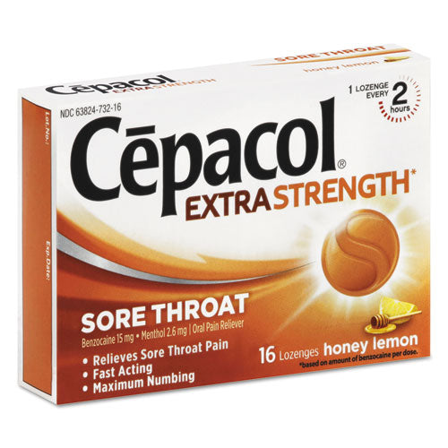 Extra Strength Sore Throat Lozenges, Honey Lemon, 16 Lozenges-box, 24 Box-carton