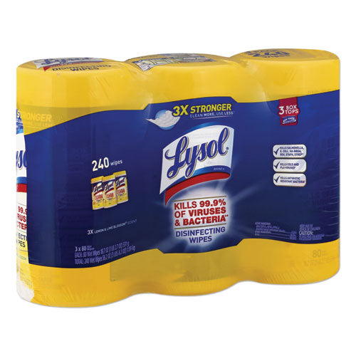 Disinfecting Wipes, 7 X 7.25, Lemon And Lime Blossom, 80 Wipes-canister, 3 Canisters-pack