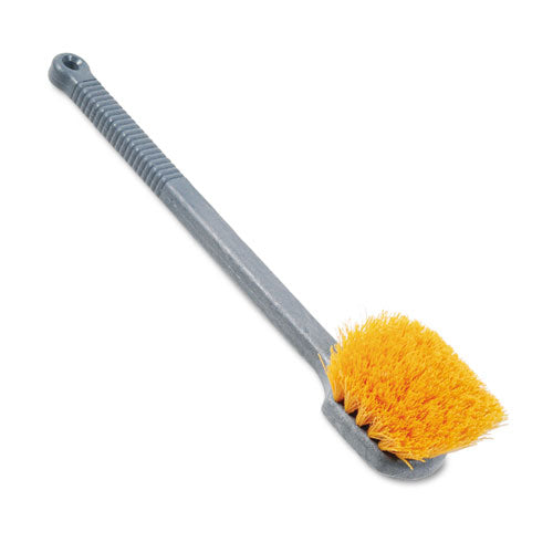 Long Handle Scrub, Yellow Synthetic Bristles, 8" Brush, 8" Gray Plastic Handle