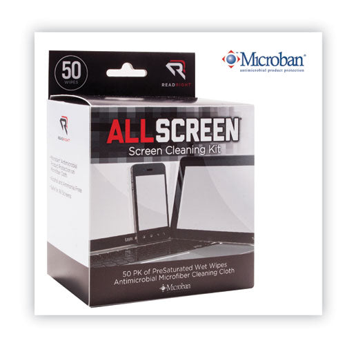 Allscreen Screen Cleaning Kit, 50 Individually Wrapped Presaturated Wipes, 1 Microfiber Cloth-box