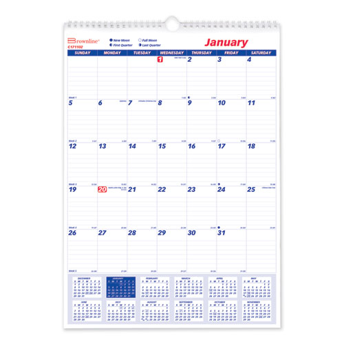 One Month Per Page Twin Wirebound Wall Calendar, 12 X 17, 2022