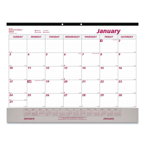 Monthly Desk Pad Calendar, 22 X 17, White-maroon, 2022