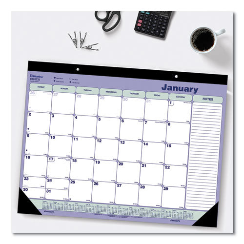 Monthly Desk Pad Calendar, 21.25 X 16, White-blue-green Sheets, Black Binding, Black Corners, 12-month (jan To Dec): 2023
