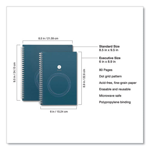 Wave Smart Reusable Notebook With Pen, Quadrille (dot Graph) Rule, Blue Cover, 9.5 X 8.5, 40 Sheets