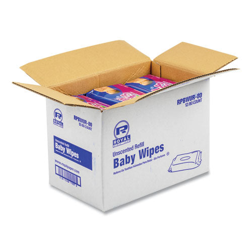 Baby Wipes Refill Pack, 8 X 7, White, 80-pack, 12 Packs-carton