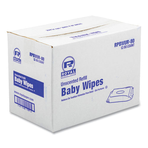 Baby Wipes Refill Pack, 8 X 7, White, 80-pack, 12 Packs-carton