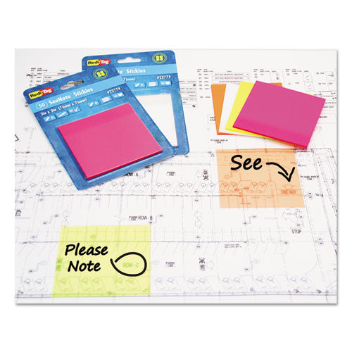 Transparent Film Sticky Notes, 3 X 3, Neon Orange, 50-sheets-pad