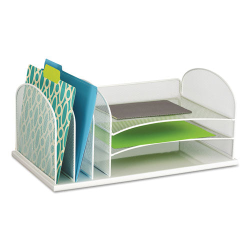Onyx Desk Organizer With Three Horizontal And Three Upright Sections, Letter Size Files, 19.5" X 11.5" X 8.25", White