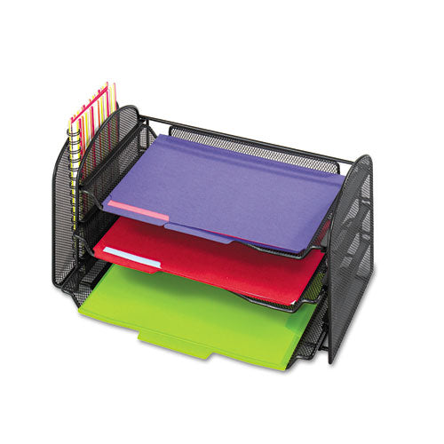 Mesh Desk Organizer, 1 Vertical-3 Horizontal Sections, 16 1-4 X 9 X 8, Black