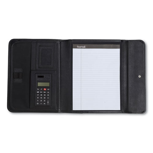 Professional Tri-fold Padfolio W-calculator, Writing Pad, Vinyl, Black