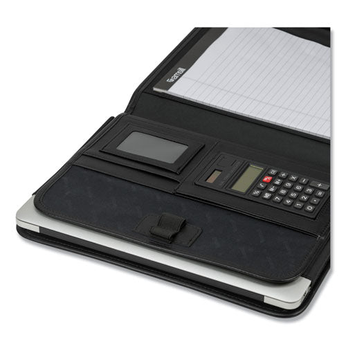 Professional Tri-fold Padfolio W-calculator, Writing Pad, Vinyl, Black