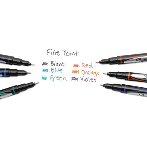 Water-resistant Ink Plastic Point Pen, Stick, Fine 0.4 Mm, Blue Ink, Black-gray-blue Barrel, Dozen