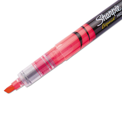 Liquid Pen Style Highlighters, Fluorescent Pink Ink, Chisel Tip, Pink-black-clear Barrel, Dozen
