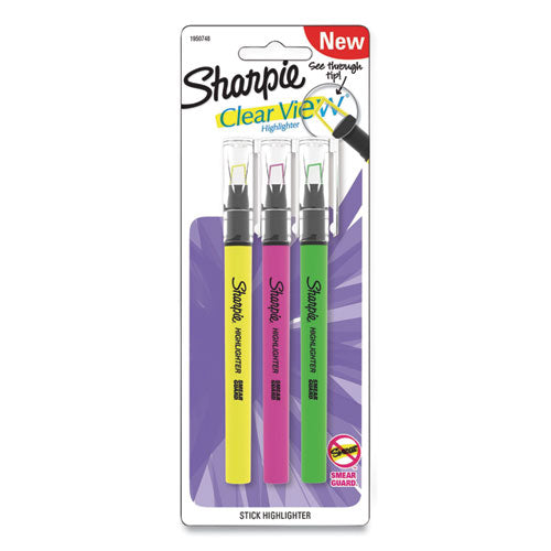 Clearview Pen-style Highlighter, Assorted Ink Colors, Chisel Tip, Assorted Barrel Colors, 3-pack