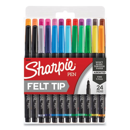 Art Pen Porous Point Pen, Stick, Fine 0.4 Mm, Assorted Ink Colors, Black Barrel, 24-pack