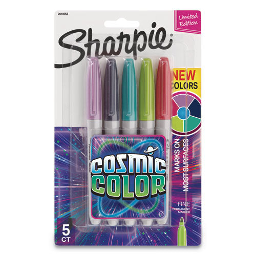 Cosmic Color Permanent Markers, Medium Bullet Tip, Assorted Cosmic Colors, 5-pack