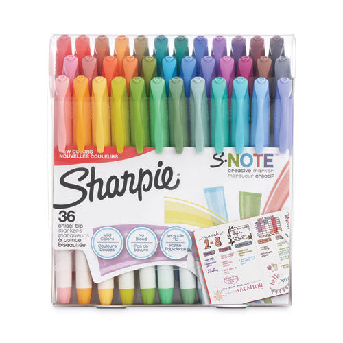 S-note Creative Markers, Assorted Ink Colors, Bullet-chisel Tip, Assorted Barrel Colors, 36-pack