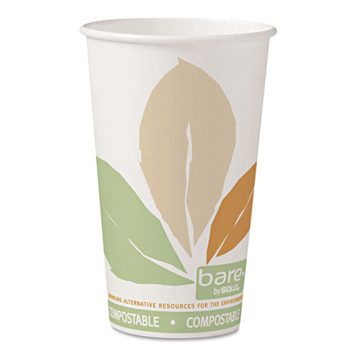 Bare By Solo Eco-forward Pla Paper Hot Cups, 16 Oz, Leaf Design, White-green-orange, 1,000-carton