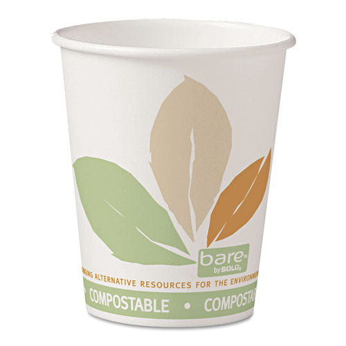 Bare By Solo Eco-forward Pla Paper Hot Cups, 10 Oz, Leaf Design, White-green-orange, 50-bag, 20 Bags-carton