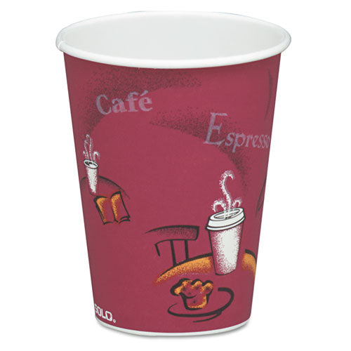 Solo Paper Hot Drink Cups In Bistro Design, 8 Oz, Maroon, 50-pack