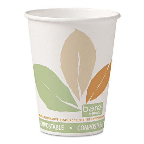 Bare By Solo Eco-forward Pla Paper Hot Cups, 12 Oz, Leaf Design, White-green-orange, 50-bag, 20 Bags-carton