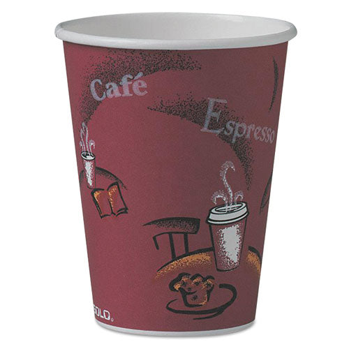 Solo Paper Hot Drink Cups In Bistro Design, 12 Oz, Maroon, 50-pack