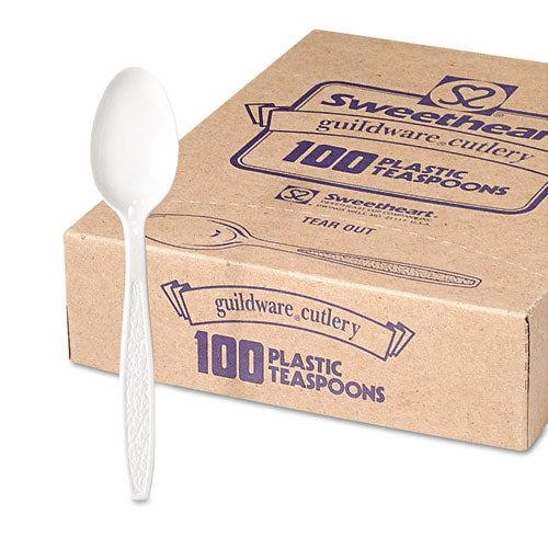 Guildware Heavyweight Plastic Teaspoons, White, 100-box, 10 Boxes-carton