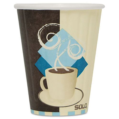 Duo Shield Insulated Paper Hot Cups, 8 Oz, Tuscan Cafe, Chocolate-blue-beige, 1,000-carton