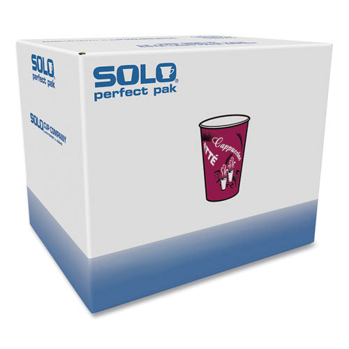 Solo Paper Hot Drink Cups In Bistro Design, 8 Oz, Maroon, 500-carton
