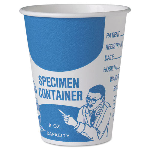 Paper Specimen Cups, 8 Oz, Blue-white, 50-sleeve, 20 Sleeves-carton