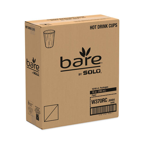 Bare By Solo Eco-forward Recycled Content Pcf Wrapped Hot Cups, 10 Oz, Green-white-beige, Individually Wrapped, 480-carton