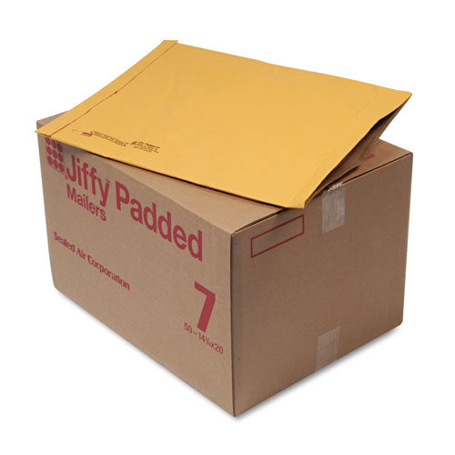 Jiffy Padded Mailer, #7, Paper Lining, Fold Flap Closure, 14.25 X 20, Natural Kraft, 50-carton