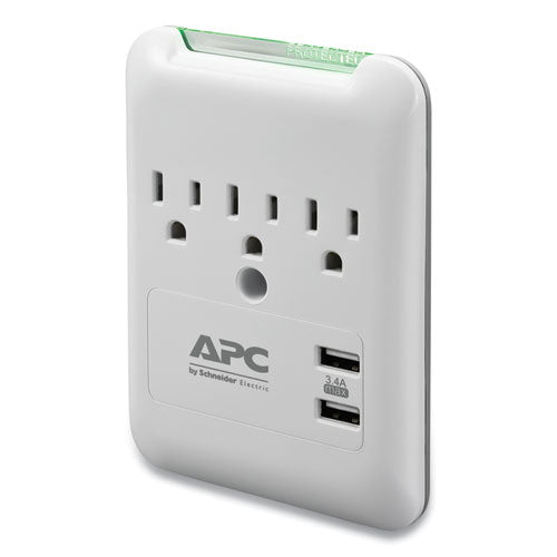 Surgearrest Wall-mount Surge Protector, 3 Ac Outlets, 2 Usb Ports, 540 J, White