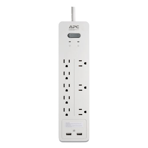Home Office Surgearrest Power Surge Protector, 8 Ac Outlets, 2 Usb Ports, 6 Ft Cord, 2160 J, White