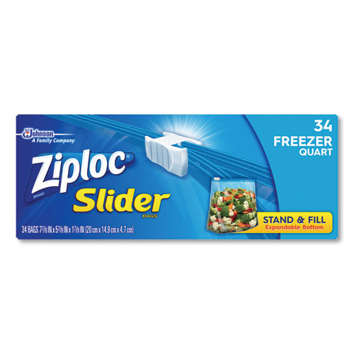Slider Freezer Bags, 1 Qt, 1.75 Mil, 5.88" X 1.88" X 7.88", Clear, 34-box