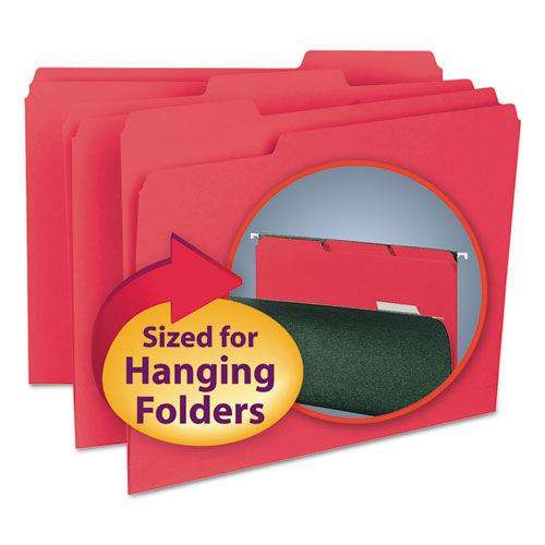 Interior File Folders, 1-3-cut Tabs: Assorted, Letter Size, 0.75" Expansion, Red, 100-box