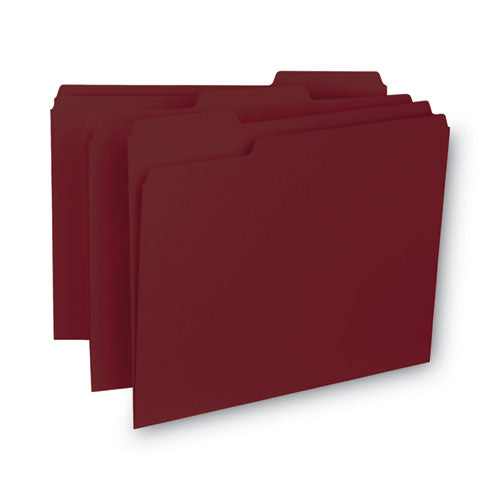Interior File Folders, 1-3-cut Tabs: Assorted, Letter Size, 0.75" Expansion, Maroon, 100-box