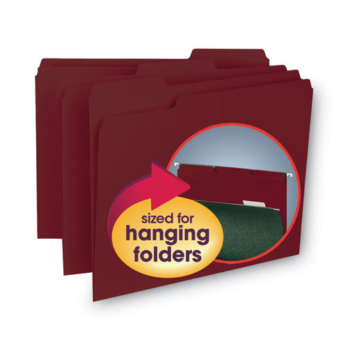 Interior File Folders, 1-3-cut Tabs: Assorted, Letter Size, 0.75" Expansion, Maroon, 100-box