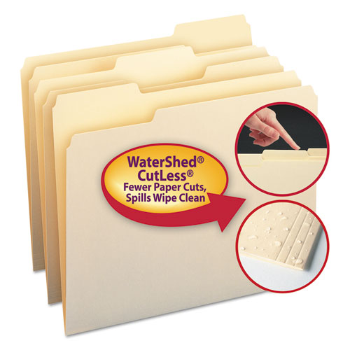 Watershed-cutless File Folders, 1-3-cut Tabs: Assorted, Letter Size, 0.75" Expansion, Manila, 100-box