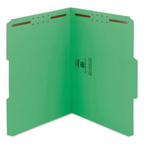 Top Tab Colored Fastener Folders, 2 Fasteners, Letter Size, Green Exterior, 50-box