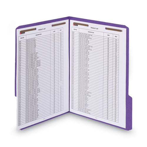 Watershed Cutless Reinforced Top Tab Fastener Folders, 2 Fasteners, Letter Size, Purple Exterior, 50-box