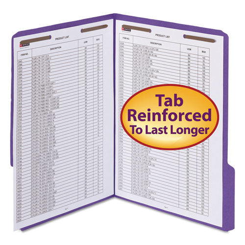 Watershed-cutless Reinforced Top Tab 2-fastener Folders, 1-3-cut Tabs, Letter Size, Purple, 50-box