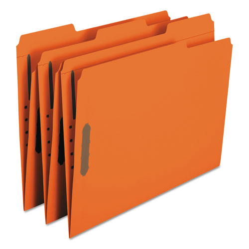 Top Tab Colored Fastener Folders, 2 Fasteners, Letter Size, Orange Exterior, 50-box