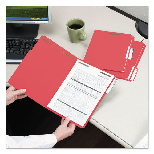 Watershed-cutless Reinforced Top Tab 2-fastener Folders, 1-3-cut Tabs, Letter Size, Red, 50-box